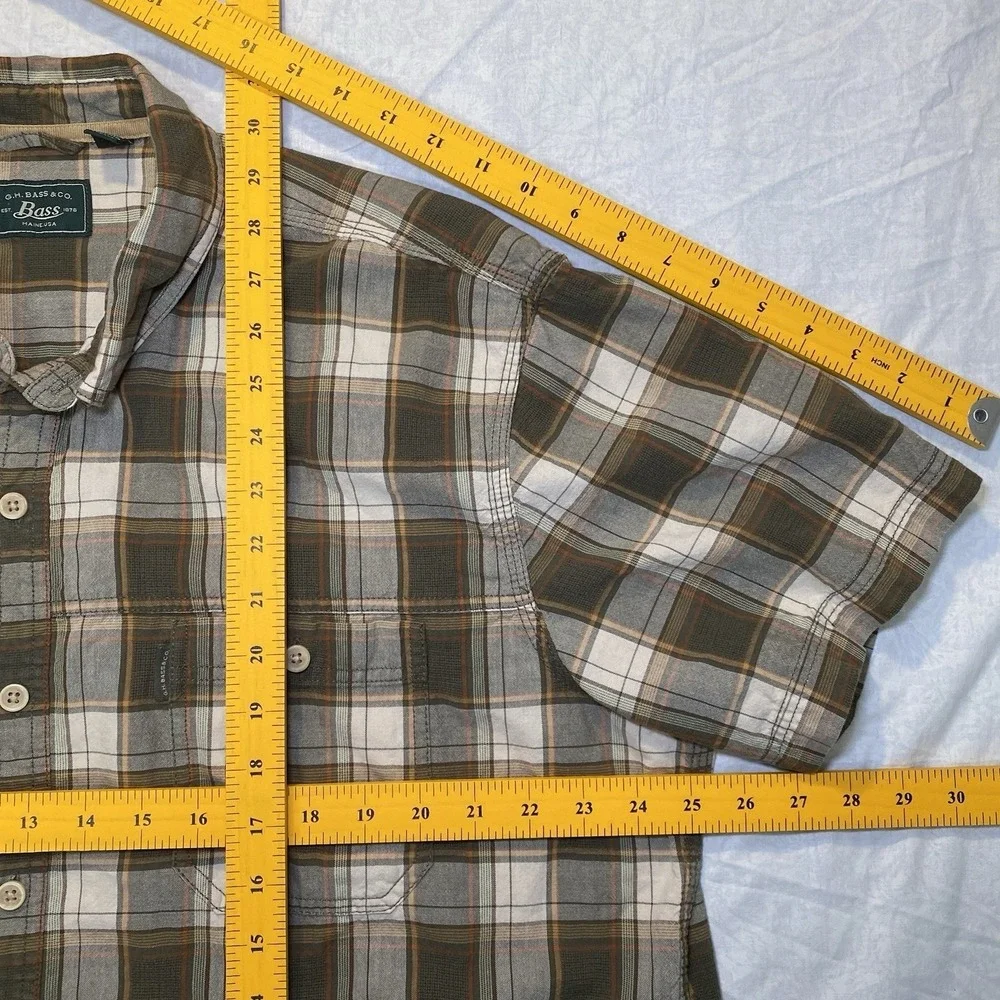 G.H. Bass Plaid Button Up Shirt Men's 2XL Brown‎ Short Sleeve Cotton